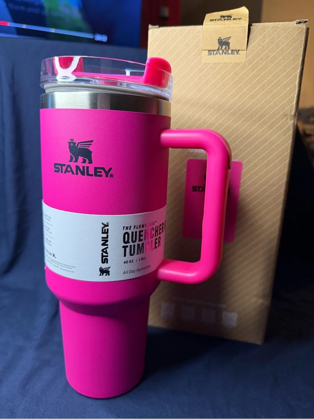 Stanley Hot Pink Travel Tumbler with Handle and Clear Lid
